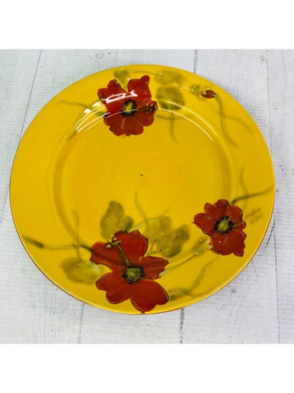 Living Quaters FLEUR DE PARADIS Red Hibiscus Ceramic Lunch Salad Plates Set 4